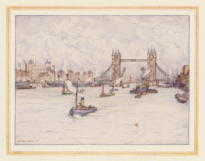 Torni ja Tower Bridge (värilitografia) tekijältä Nelson Dawson