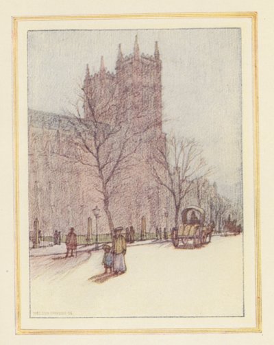 Westminster Abbey (värilitografia) tekijältä Nelson Dawson