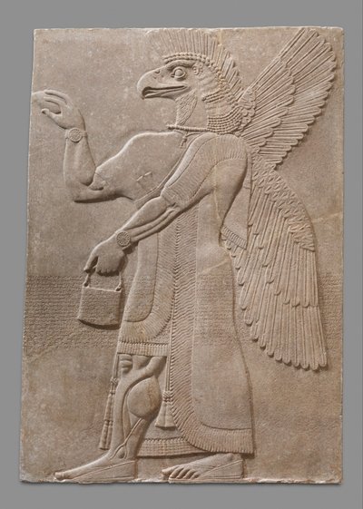 Siivekäs kotkanpääinen yliluonnollinen hahmo, noin 883–59 eaa. (kipsi alabasteri) tekijältä Neo Assyrian