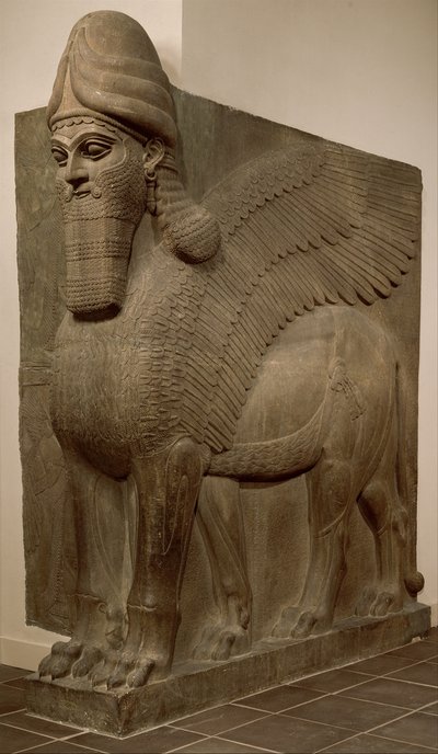 Ihmispäinen siivekäs leijona (lamassu), noin 883-859 eaa. (kipsialabasteri) tekijältä Neo Assyrian