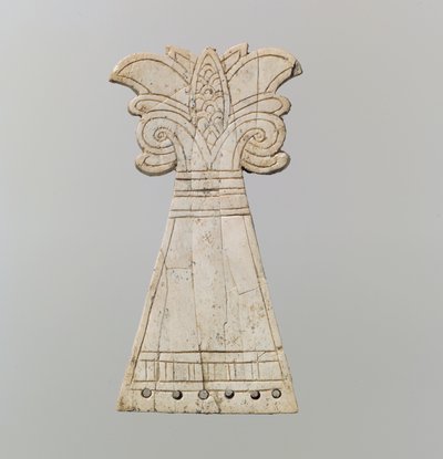 Viiltotettu hevosen etuosa, joka on veistetty kukkivan, voluutin palmettipuun muotoon, 9.-8. vuosisadalla eKr. (norsunluu) tekijältä Neo Assyrian