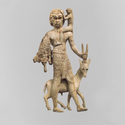 Miehen pienoispatsas, jossa on oryxin, apinan ja leopardin nahka, noin 8. vuosisata eaa. tekijältä Neo Assyrian Neo Assyrian