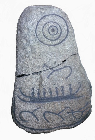 Laiva piirtää riimukiveen, neoliittisen kauden freskoon. Kööpenhaminan kansallismuseo. Tanska. tekijältä Neolithic Neolithic