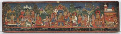 Buddhalainen käsikirjoituksen kansi (läpinäkymätön wc puulla) tekijältä Nepalese School