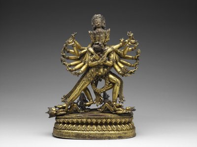 Shastradhara (aseita kantava) Hevajra, n. 1531 (kullattu kupari ja pigmentti) tekijältä Nepalese School
