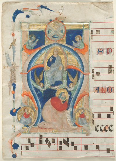 Fragmentti antifoniasta, jossa on historiallinen alkukirjain A: Kristus Majesteetissa, 1308. tekijältä Neri da Rimini