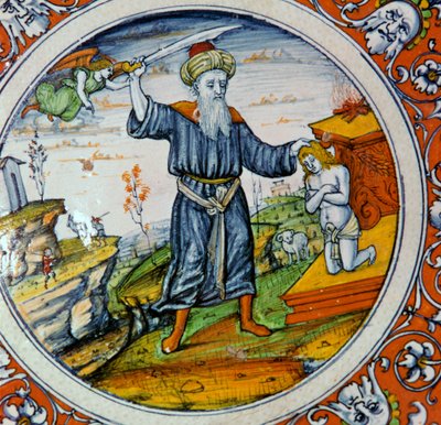 Ruokalaji, joka esittää Iisakin uhria, 1500-luku tekijältä Nessus Painter