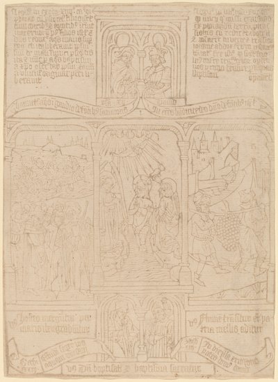Kristuksen kaste; Farao kulkee Punaisenmeren läpi; Joshua ja Caleb tekijältä Netherlandish 15th Century