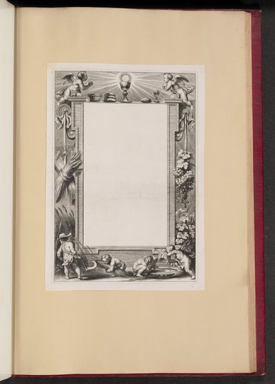 Reunuskuvitus, jossa on Putti-korjuuuhri Jumalalle tekijältä Netherlandish 17th Century