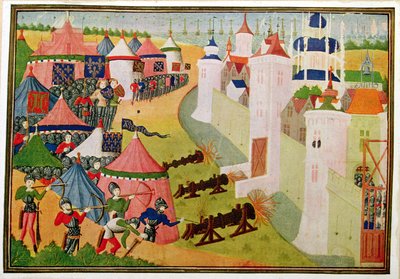 Harl 4379 f.83v Hyökkäys merirosvojen linnoitukseen Pohjois-Afrikassa (Mahedia) 