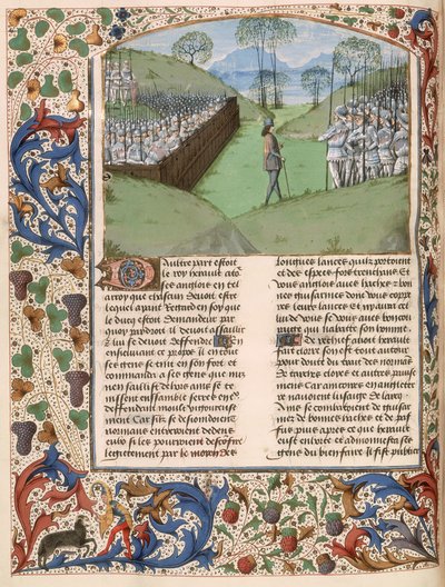 MS Royal 15 E.IV fol.231v Saxon stockade Hastingsin taistelussa (1066) Jean de Warvinin kirjasta Chroniques d