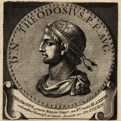 Rooman keisari Theodosius I:n muotokuva. tekijältä Netherlandish School