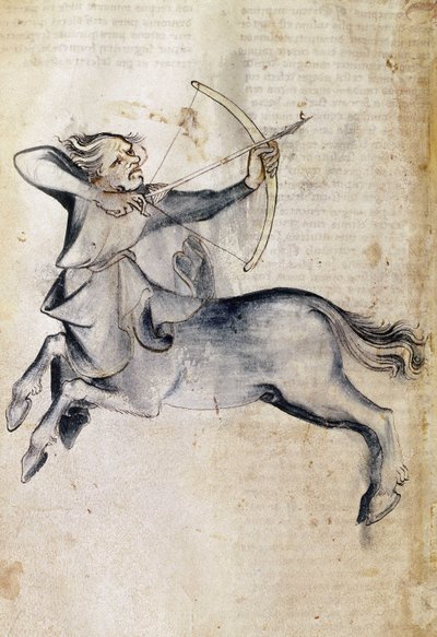 Sloane 3983 f.9v Jousimiehen piirustus; käännöksestä persialaisesta astrologisesta tutkielmasta "Liber Astrologiae" (vellum) tekijältä Netherlandish School