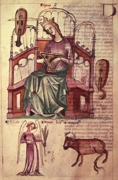 Sloane 3983 fol.42v Venus soittamassa psalteria, kirjasta "The Book of Astrology" (vellum) tekijältä Netherlandish School