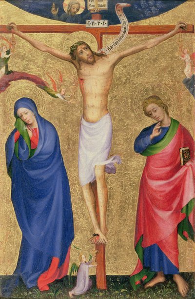 Ristiinnaulitseminen, taitettavasta alttaritaulusta, n. 1400 (tempera & kultalehti paneelissa) tekijältä Netherlandish School
