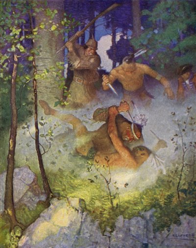 Kuvitus elokuvalle The Last of the Mohicans (värilitho) tekijältä Newell Convers (after) Wyeth