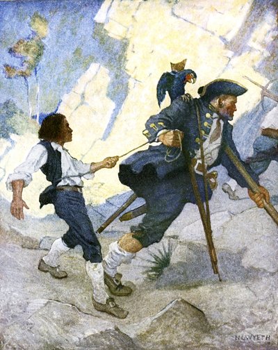 Kaikkialla maailmassa minua johdettiin kuin tanssivaa karhua, kuvitus Robert Louis Stevensonin Treasure Islandista, pub. Charles Scribner