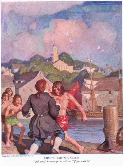Johnnys taistelee Cherryn kanssa! Lopeta nyt, hän onnistui kuiskaamaan, jos haluat. , 1928 tekijältä Newell Convers Wyeth