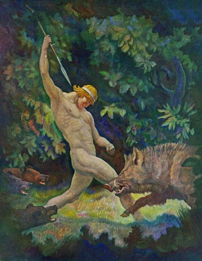 Villisian metsästys, 1929 tekijältä Newell Convers Wyeth