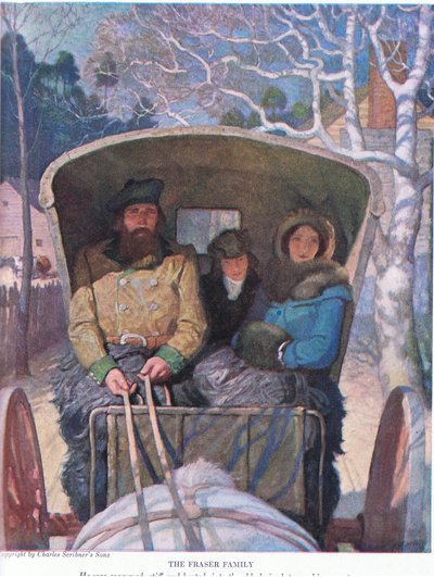 Fraserin perhe: Hänet oli ahdettu jäykkänä ja lämmitettynä vanhempiensa välissä olevaan vanhaan sohvaan, 1928. tekijältä Newell Convers Wyeth