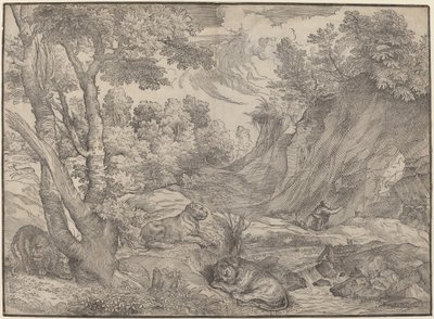 Pyhä Hieronymus erämaassa tekijältä Niccolò Boldrini after Titian