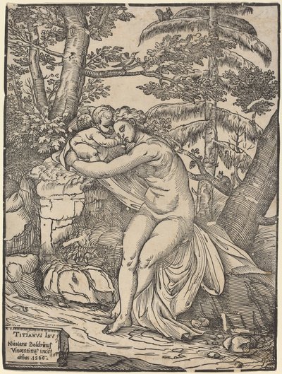Venus ja Cupid tekijältä Niccolò Boldrini after Titian