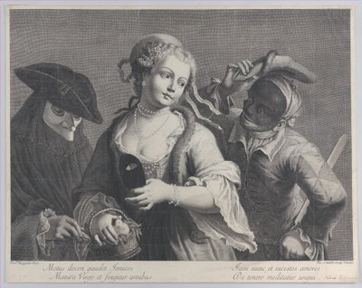 Kolme puolipitkää hahmoa venetsialaisesta karnevaalista, 1750-1822, 1750-1822. tekijältä Niccolò Cavalli