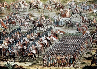 Higueruelan taistelu 1.7.1431 Johannes II:n Kastilialaisen (1405-1454) ja Muhammed IX:n armeijaa vastaan tekijältä Niccolo (and workshop) Granello