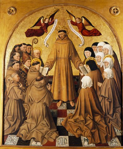 Alttaritaulu, pyhä Franciscus luovuttaa Rulen seuraajilleen (pienille veljille ja klaariköyhille) tekijältä Niccolo Antonio Colantonio