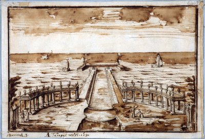 Pylväikkö ""Curves Gallery"" Gatewayssa Peterhofissa. Projekti - Nicola Michetti (1675-1759). Kynä, ruskea intialainen muste paperille tekijältä Niccolo Michetti