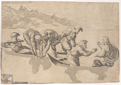 The Miraculous Draft of Fishes, 1540-1550 julkaistu uudelleen 1609, 1540-1550 uudelleenjulkaistu 1609. tekijältä Niccolo Vicentino