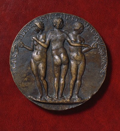 Kolmea armoa kuvaava mitali (pronssi) tekijältä Niccolo di Giovanni Fiorentino