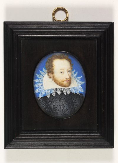 Herrasmies nimeltä Earl of Essex (vesiväri norsunluun) tekijältä Nicholas (school of) Hilliard