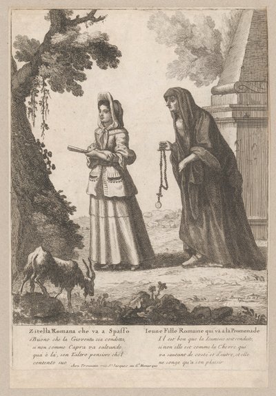 Nuori roomalainen tyttö lähtee kävelylle, 1648-1700., 1648-1700. tekijältä Nicholas Boucquet