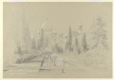 Taj Mahal, Agra, 24. tammikuuta 1870 (kynä valkoisella korostuksella paperilla) tekijältä Nicholas Chevalier