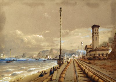 Atmospheric Railway at Dawlish, n. 1850 (akvarelli paperille) tekijältä Nicholas Condy