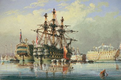 Laivoja Devonportissa, noin 1850 (akvarelli). tekijältä Nicholas Condy