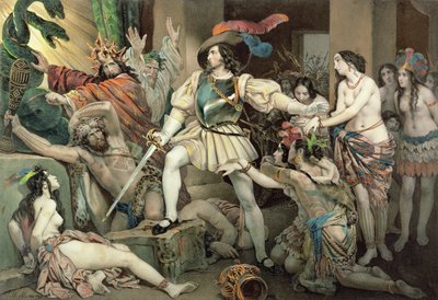 Meksikon valloitus: Hernando Cortes (1485-1547) vastusti ihmisuhreja tekijältä Nicholas Eustache Maurin