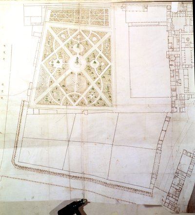 The Wildernessin paikkasuunnitelma ja tutkimus, Hampton Court, n. 1710-14 (kynä ja muste ja wc paperilla) tekijältä Nicholas Hawksmoor