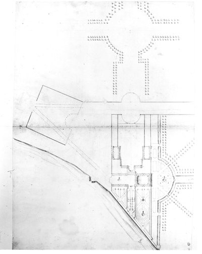 Kaavan I paikkasuunnitelma, Hampton Court, 1689 (kynä ja muste ja kynä paperilla) tekijältä Nicholas Hawksmoor