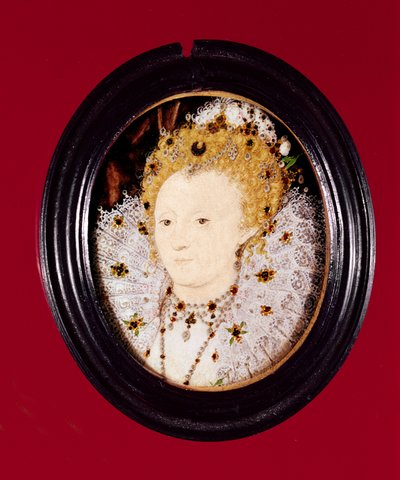 Kuningatar Elisabet I:n muotokuva (akvarelli velumilla) tekijältä Nicholas Hilliard