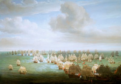 Trafalgarin taistelu, 21. lokakuuta 1805, taistelun alku, noin 1808 (öljy kankaalle) tekijältä Nicholas Pocock