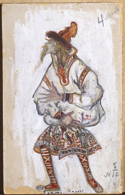 Pukusuunnittelu Igor Stravinskyn balettiin "Kevään rituaali", 1912 tekijältä Nicholas Roerich