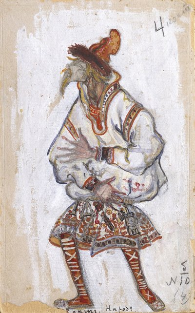Pukusuunnittelu I. Stravinskyn balettiin The Rite of Spring Le Sacre du Printemps, 1912 tekijältä Nikolai Konstantinowitsch Roerich