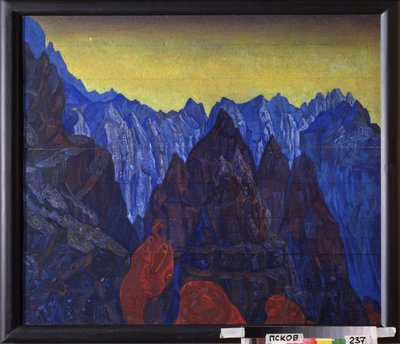 Käärmeen huuto. (Tiibetin vuoristomaisema). Nicholas Roerichin (1874-1947) maalaus, tempera puulle tekijältä Nicholas Roerich
