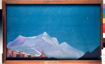 Hemisin kuninkaallinen luostari Tiibetissä. (Buddhalaisuus) Nicolas (Nicholas) Roerichin (1874-1947) maalaus, tempera kankaalle tekijältä Nicholas Roerich