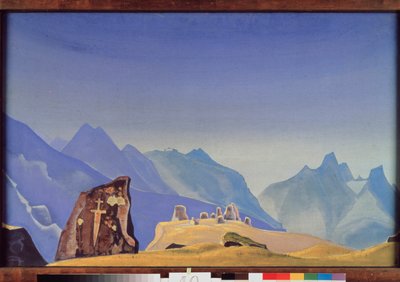 Gesar Khanin (tai Lingin kuninkaan Gesarin, mongolien ja tiibetiläisen sankarin) miekka. (Kivihauta Himalajan ketjun huipulla). Nicolas (Nicholas) Roerichin (1874-1947) tempera kankaalle tekijältä Nicholas Roerich