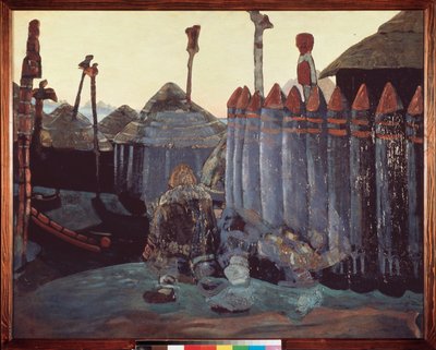 Pakanallinen kumpu. (Keskiaika, Ukraina). Nicolas (Nicholas) Roerichin (1874-1947) työ, tempera pahville tekijältä Nicholas Roerich