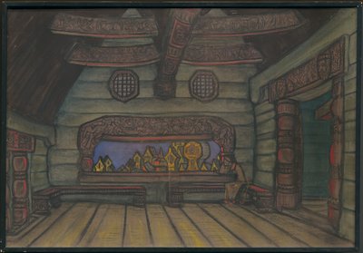 Jaroslavnan tornihuone, sisustus Borodinin oopperaan "Prinssi Igor", 1914 tekijältä Nicholas Roerich