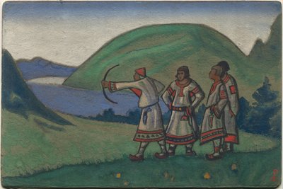 Nuoruutta, sisustus- ja pukusuunnittelu Stravinskyn balettiin "Le Sacre du Printemps", 1944 tekijältä Nicholas Roerich
